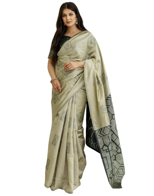 Vasthrlay Banarasi Jacquard Unstitched Teal Saree