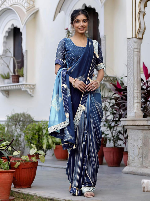 Vasthrlay Chiffon Printed Dark Saree