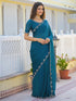 Vasthrlay Scalloped Embroidery Yellow Saree