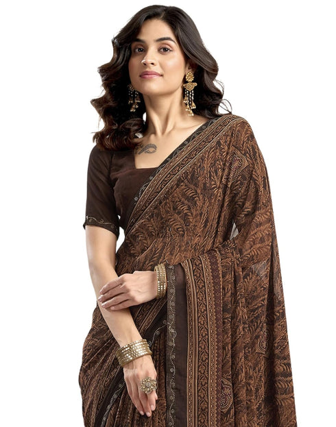 Vasthrlay Georgette Printed Unstitched Maroon Saree