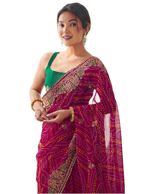Vasthrlay Georgette Embroidery Green2 Saree With Unstitched Blouse Piece