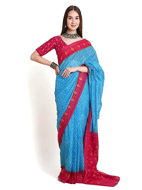 Vasthrlay Cotton Printed Mulmul Blue Saree