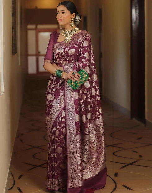Vasthrlay Womens Banarasi Unstitched Olive Green Saree
