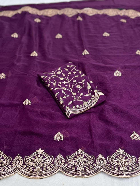Vasthrlay Georgette Embroidery Saree Embellishments