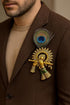 Handcrafted Krishna Flute Brooch with Peacock Feather