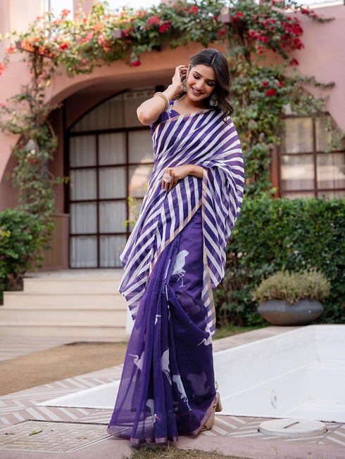 Vasthrlay Womens Printed Unstitched Dusty Pink Saree