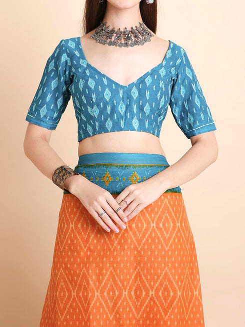 Vasthrlay Cotton Printed Mulmul Blue Saree