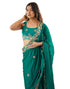 Vasthrlay Scalloped Embroidery Unstitched Red Saree