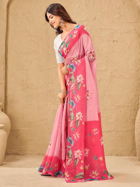 Vasthrlay Womens Printed Unstitched Sky Blue Saree