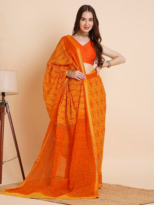 Vasthrlay Cotton Printed Mulmul Blue Saree