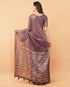 Vasthrlay Taupe Geometric Print Polyester Saree With Dull Gold Zari Border And Unstitched