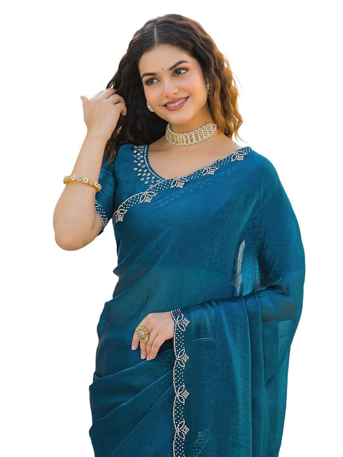 Vasthrlay Scalloped Embroidery Yellow Saree