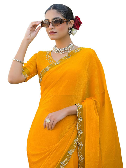 Vasthrlay Shimmer Scalloped Copper Saree