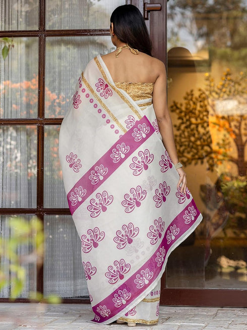 Vasthrlay Shimmer Printed Unstitched Light Green Saree