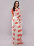 Vasthrlay White Printed Linen Saree With Unstitched Blouse Piece