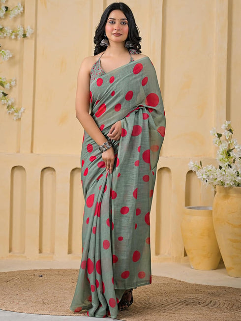 Vasthrlay Womens Printed Unstitched Peach Saree