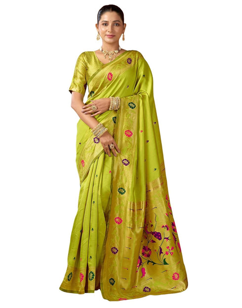 Vasthrlay Womens Paithani Unstitched Dark Green Saree