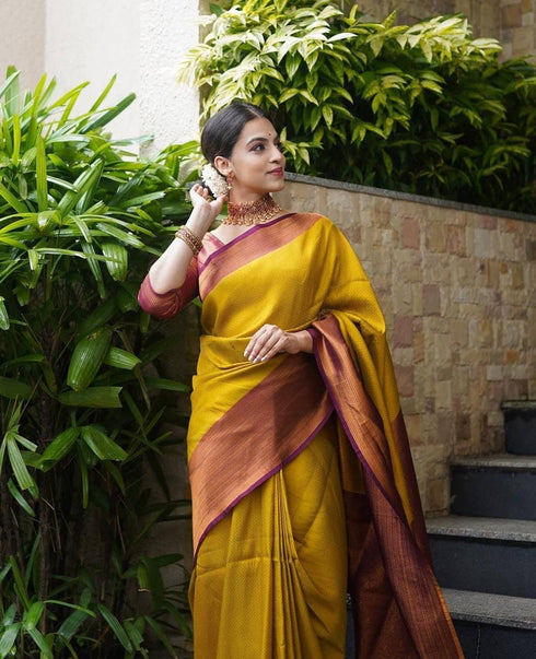 Vasthrlay Yellow Kanjivaram Saree
