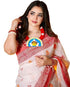 Vasthrlay Bengali Durga Pooja Saree | Heavy Linen Cotton Saree With Digital Print | Motif Tassels | Matching Printed Blouse | 6.30M