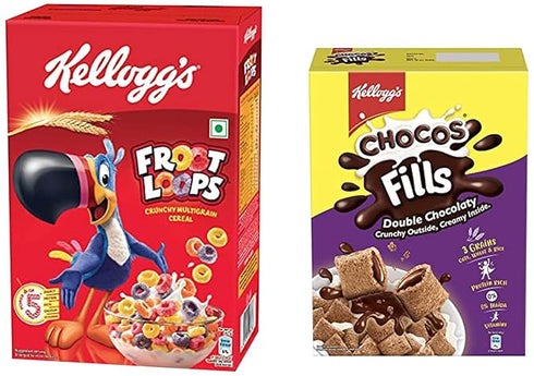 Kellogg's Chocos Fills, Double Chocolaty, Anytime Snack, & New Kellogg's Froot Loops, Crunchy Multigrain Breakfast Cereal