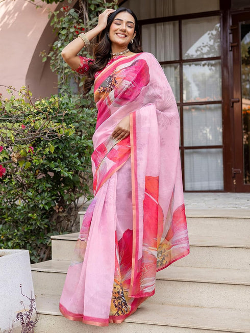 Vasthrlay Womens Printed Unstitched Multicolor Saree