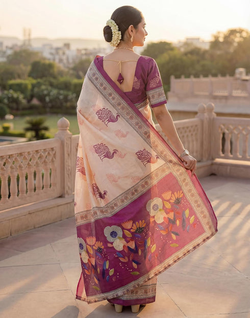 Vasthrlay Banglori Printed Unstitched Peach Saree