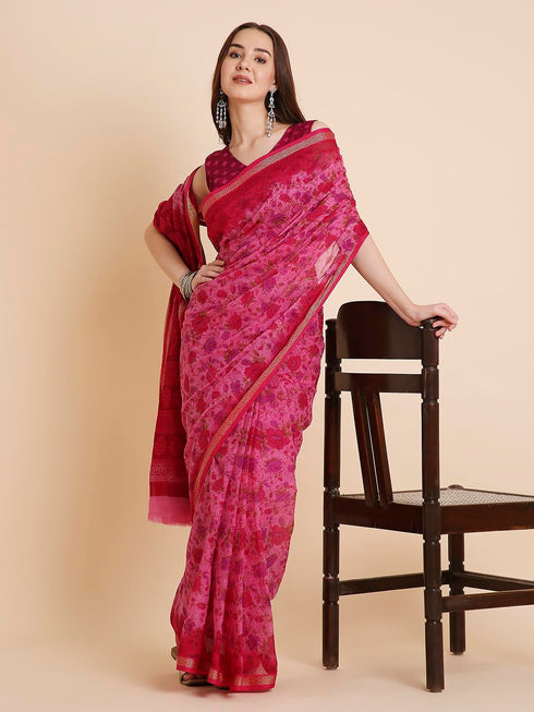 Vasthrlay Cotton Printed Mulmul Blue Saree