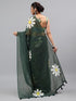 Vasthrlay Dark Green Linen Floral Printed Saree With Solid Unstitched Linen Blouse Piece