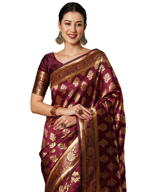 Vasthrlay Womens Jacquard Unstitched Maroon Saree