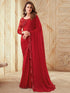 Vasthrlay Womens Georgette Red Saree With Red Unstitched Blouse Piece
