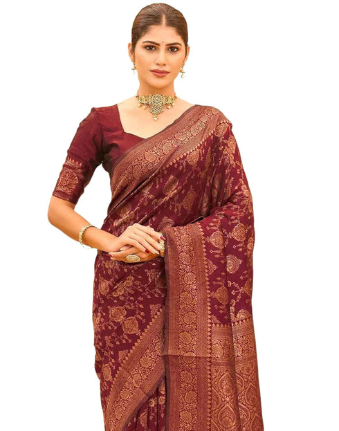 Vasthrlay Womens Weaving Unstitched Dark Green Saree