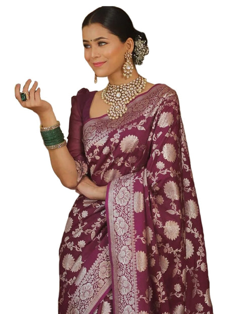 Vasthrlay Womens Banarasi Unstitched Olive Green Saree