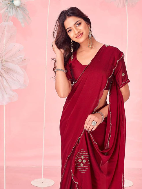 Vasthrlay Georgette Sequins Red Saree
