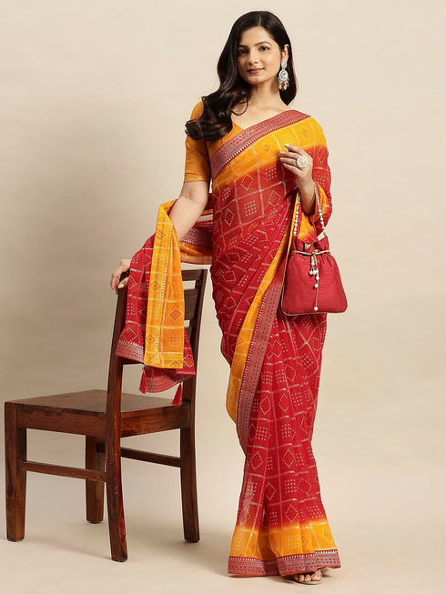 Vasthrlay Chiffon Bandhani Printed Yellow Saree