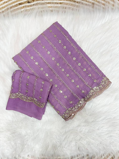 Vasthrlay Lavender Embroidery Saree