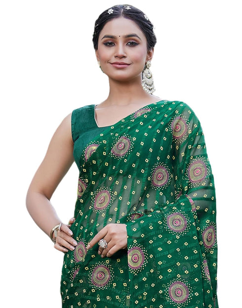 Vasthrlay Bandhani Printed Unstitched Yellow Saree