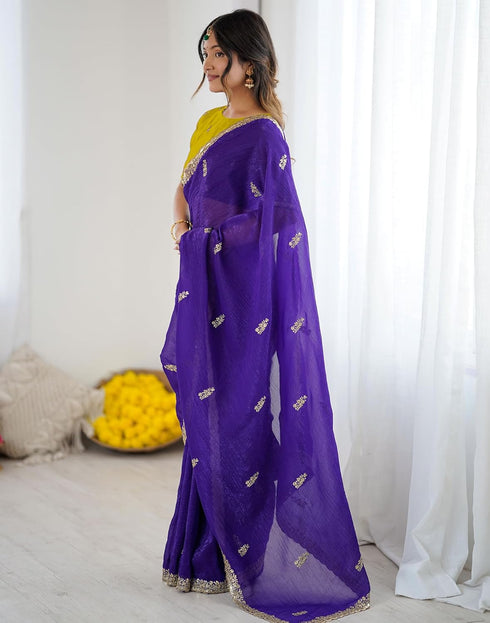 Vasthrlay Scalloped Embroidery Unstitched Dark Green Saree