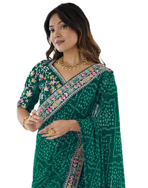 Vasthrlay Georgette Bandhani Unstitched Purple Saree
