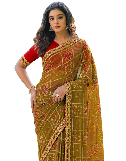 Vasthrlay Bandhani Embroidery Unstitched Dusty Pink Saree