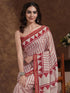 Vasthrlay Weaving Printed Dusty Peach And Rust Saree With Unstitched Blouse Piece