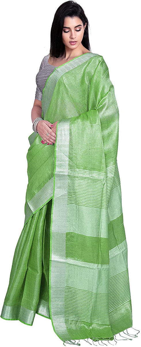 Vasthrlay Attractive Handloom Bhagalpuri Metallic Silver Green