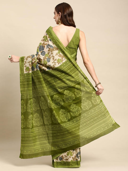 Vasthrlay Cotton Printed Mulmul Blue Saree