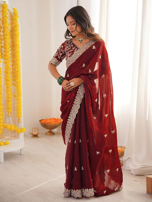 Vasthrlay Sequins Embroidery Dark Saree