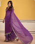 Vasthrlay Georgette Embroidery Purple Saree With Unstitched Blouse Piece