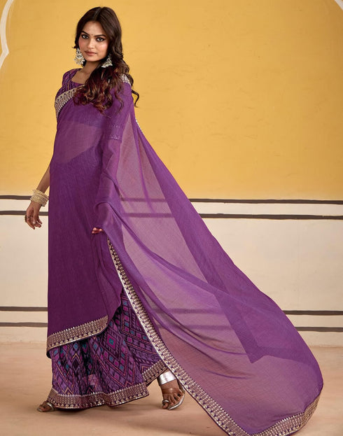Vasthrlay Georgette Embroidery Unstitched Maroon Saree