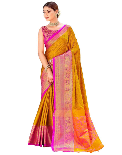 Vasthrlay Banarasi Jacquard Unstitched Mustard Saree