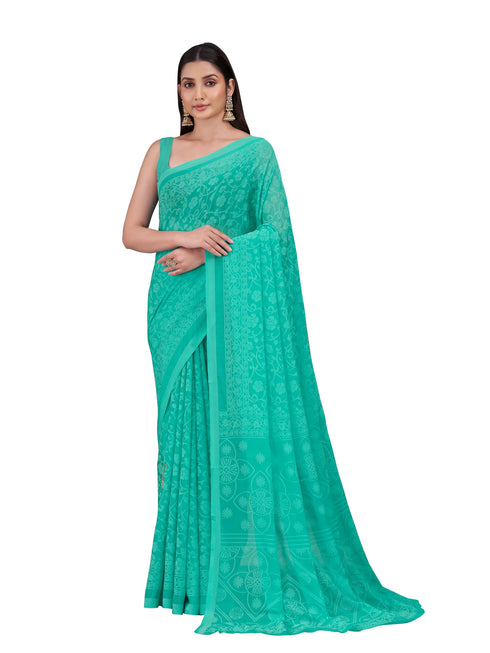 Vasthrlay Orange Chiffon Floral Saree