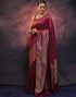 Vasthrlay Banarasi Kanjivaram Wine Saree With Unstitched Blouse Piece