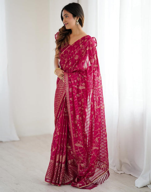 Vasthrlay Georgette Weaving Unstitched Red Saree