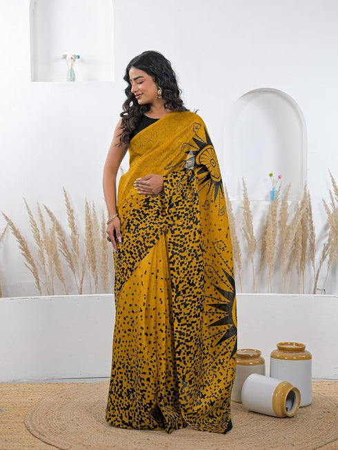 Vasthrlay Printed Tassels Unstitched Khaki Saree